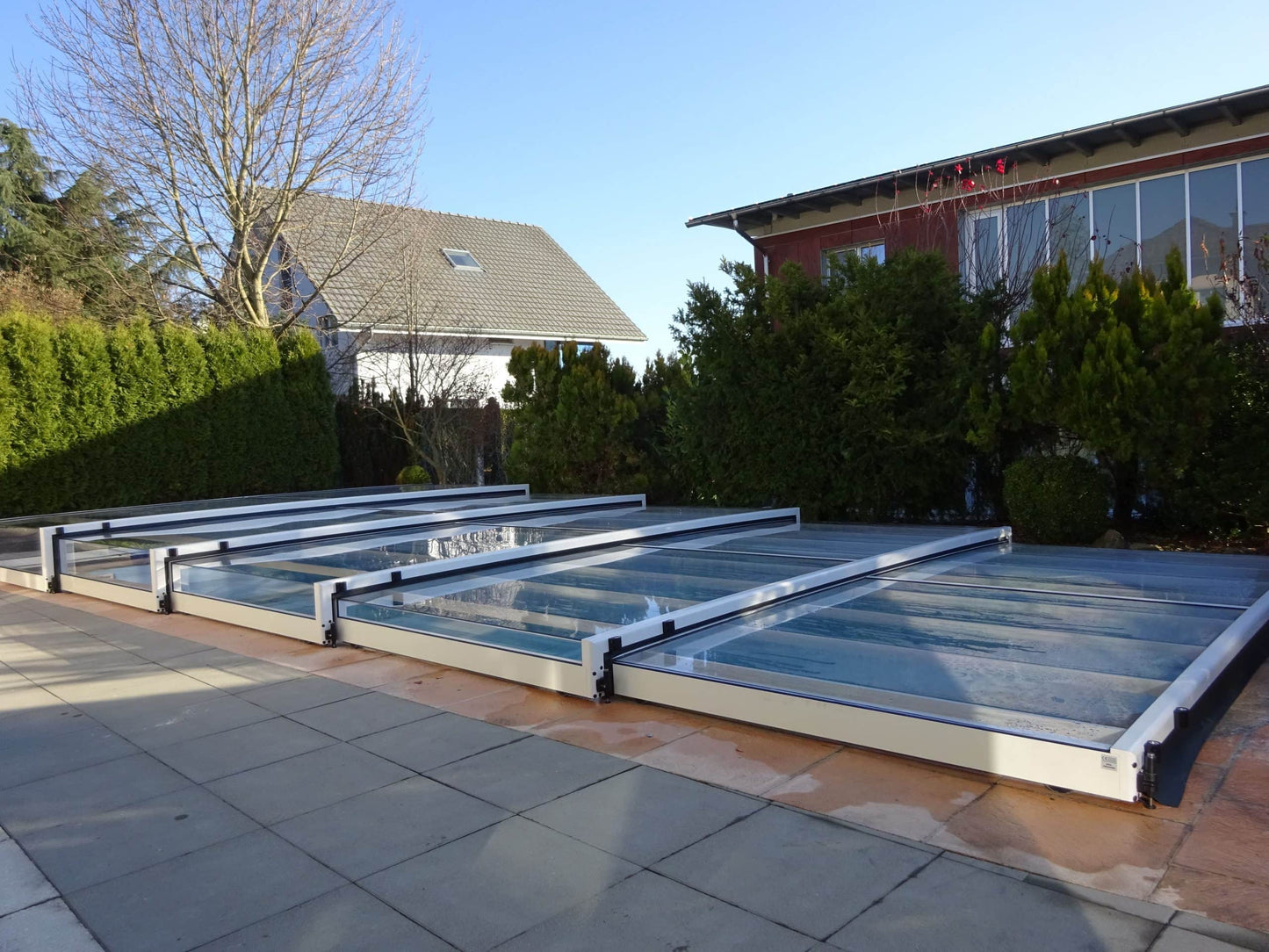 Master pool cover PLUS 4×8 Single Rail, 6 mm clear plastic