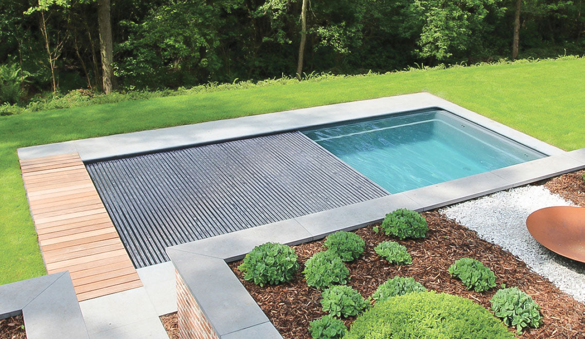 Leisurepools Reflection with slatted cover box 3.8×7.92-9.92m, 1.28-1.78m deep