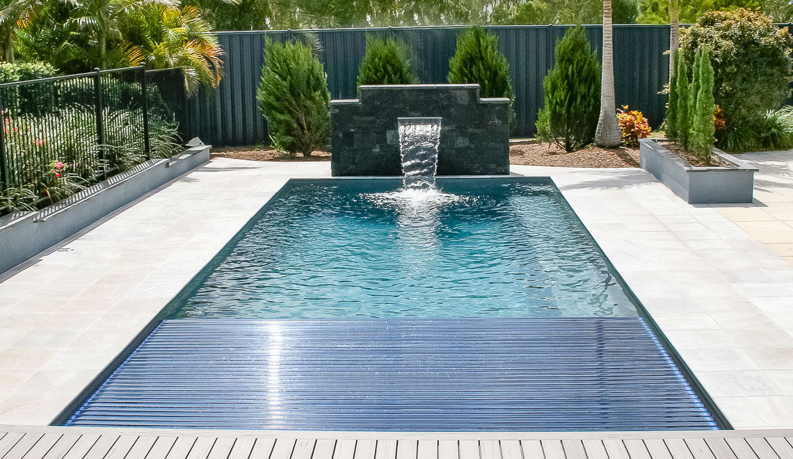 Leisurepools Reflection with slatted cover box 3.8×7.92-9.92m, 1.28-1.78m deep