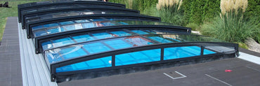 Pool roof Special 4×8 with clear side door frame in anthracite plastic