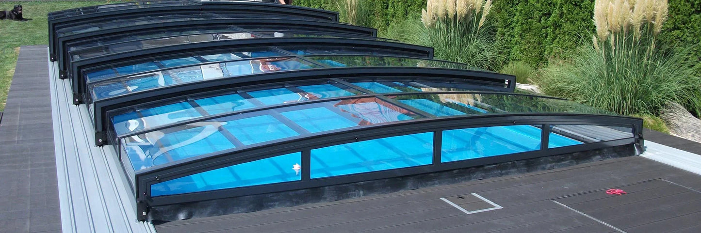 Pool roof Special 3×6 with frame clear plastic side door anthracite