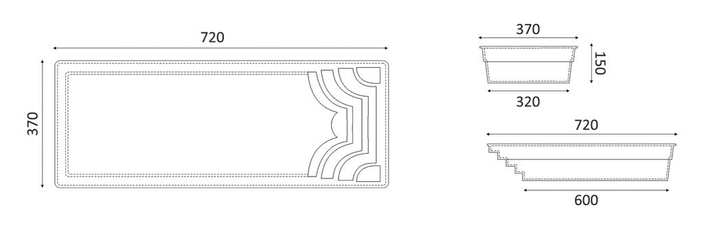 Glasfiberpool Aruba 700 7.20m x 3.70m x 1.50m
