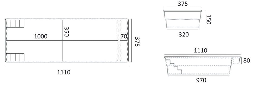 Glasfiberpool Bahama 11 11.10m x 3.75m x 1.50m