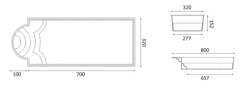 Glasfiberpool Haiti 8.00m x 3.20m x 1.52m