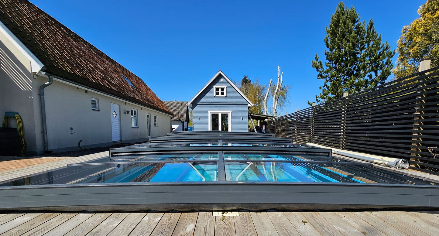 Pool Roof ICON KIT S2 4×8 (clear glass, side door, single track, anthracite)