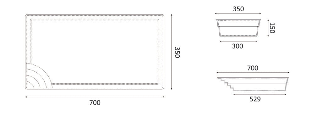 Glasfiberpool Papeete 700 7.00 m x 3.50 m x 1.50 m