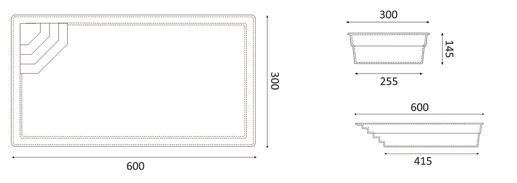 Glasfiberpool Saba 600 6.00m x 3.00m x 1.45m