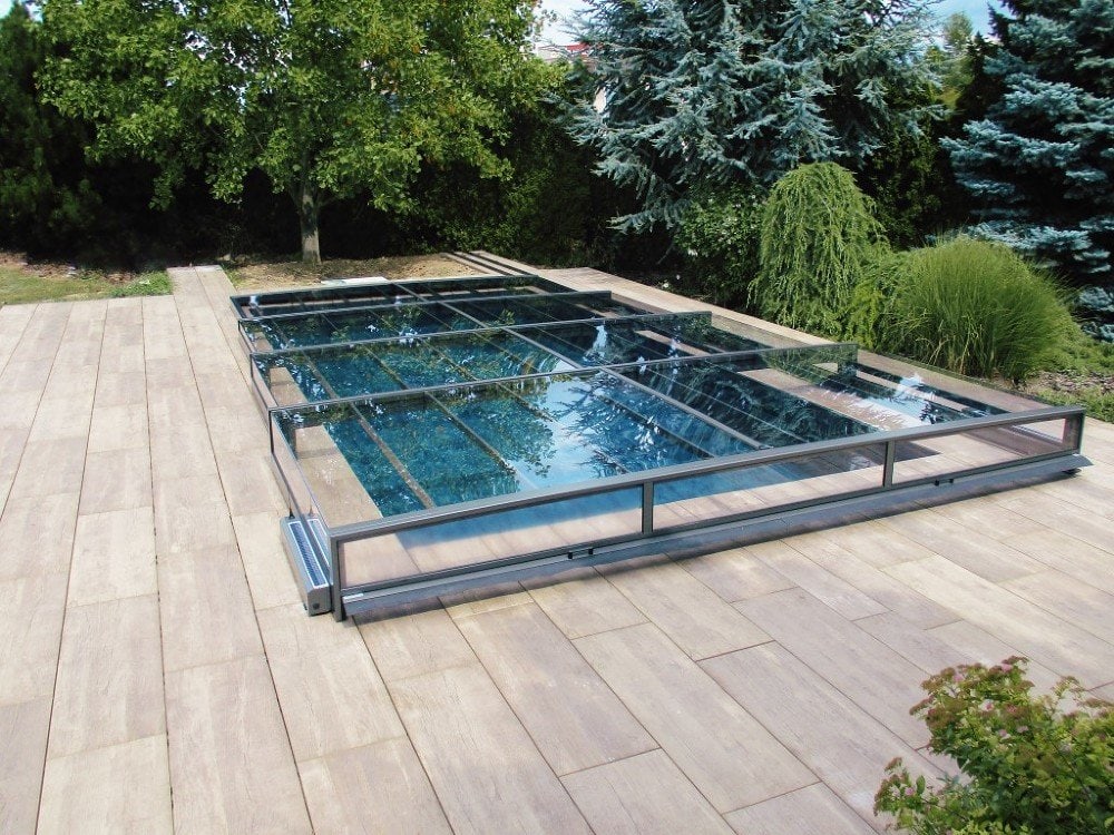 Master pool cover PLUS 4×8 Single Rail, 6 mm clear plastic