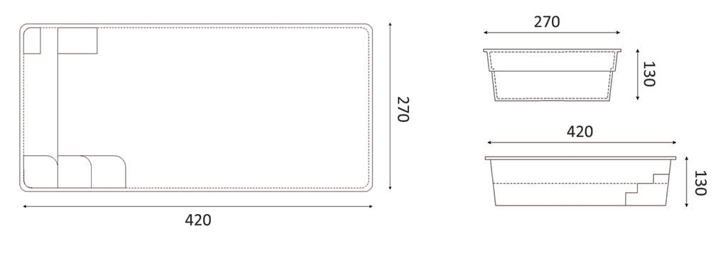 Glasfiberpool Mini Victoria 4.20m x 2.70m x 1.30m